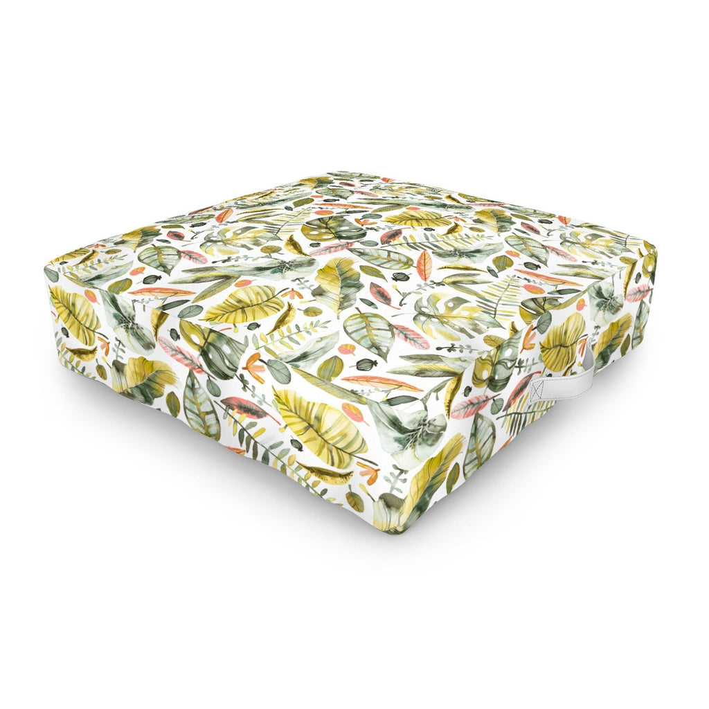 Ninola Design Botanic Retreat Tropical Jungle Leaves Botanical Green Orange Outdoor Floor Cushion