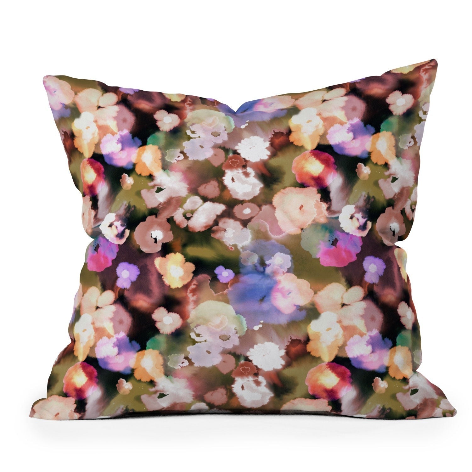 Ninola Design Botanic Retreat Ombre Abstract Watercolor Flowers Pink gold Outdoor Throw Pillow