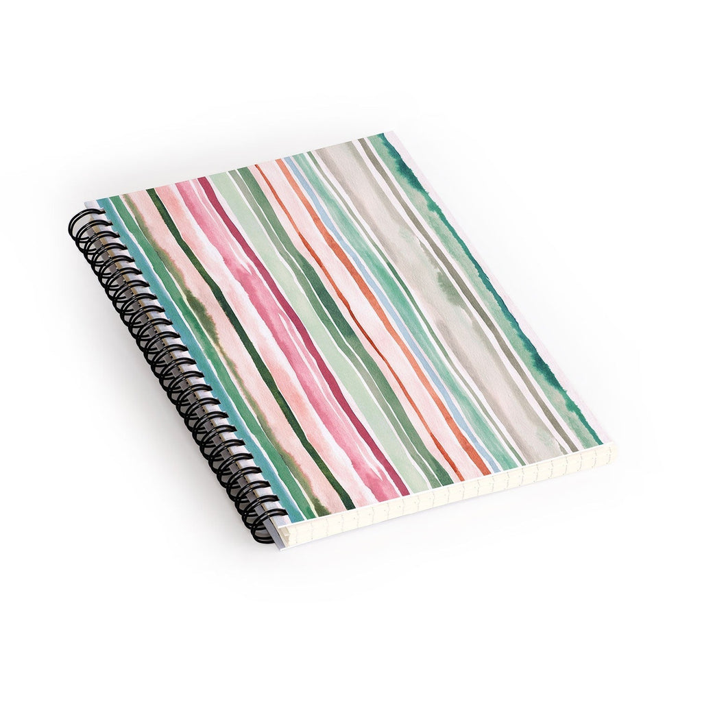 Ninola Design Botanic Retreat Watercolor Stripes Green Orange Red Spiral Notebook