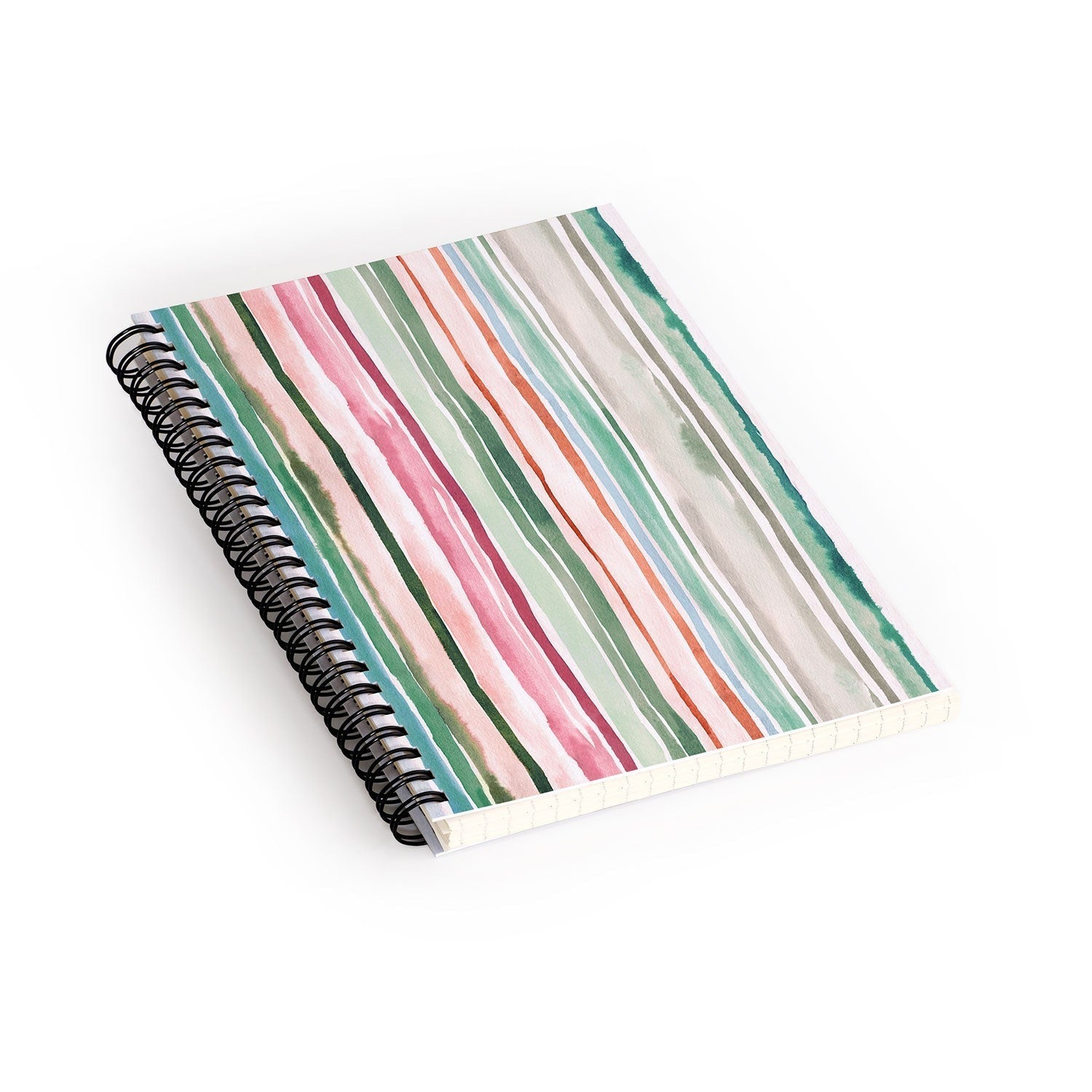 Ninola Design Botanic Retreat Watercolor Stripes Green Orange Red Spiral Notebook