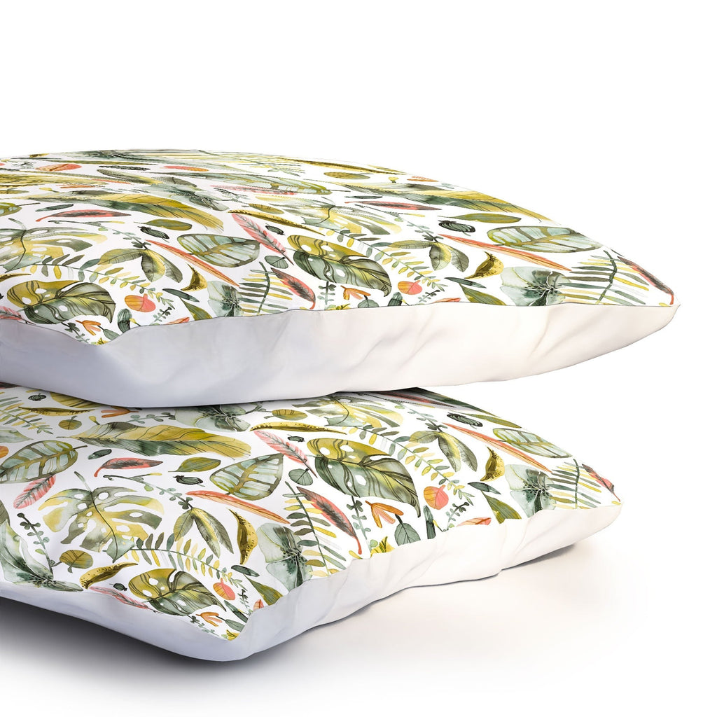 Ninola Design Botanic Retreat Tropical Jungle Leaves Botanical Green Orange Pillow Shams