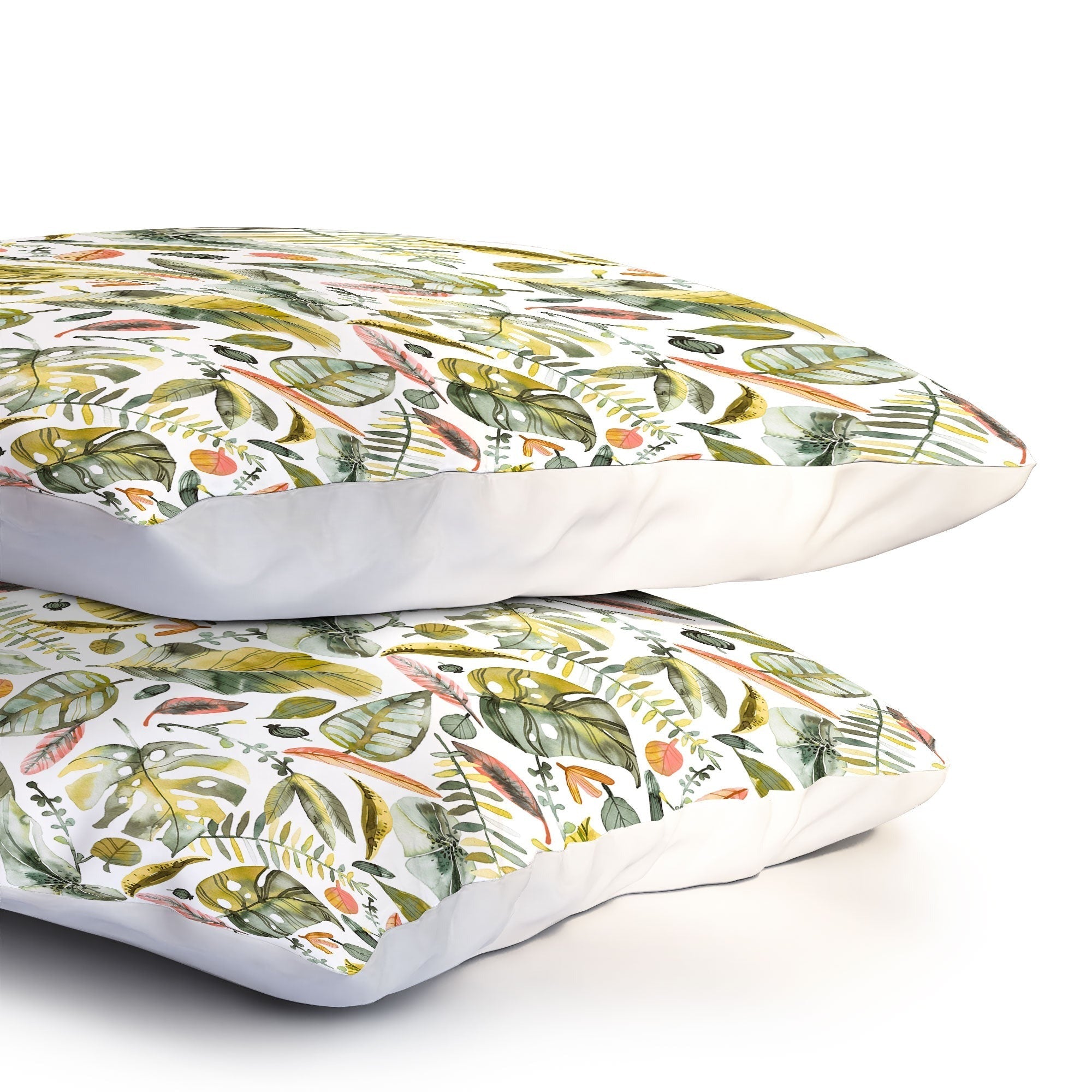 Ninola Design Botanic Retreat Tropical Jungle Leaves Botanical Green Orange Pillow Shams