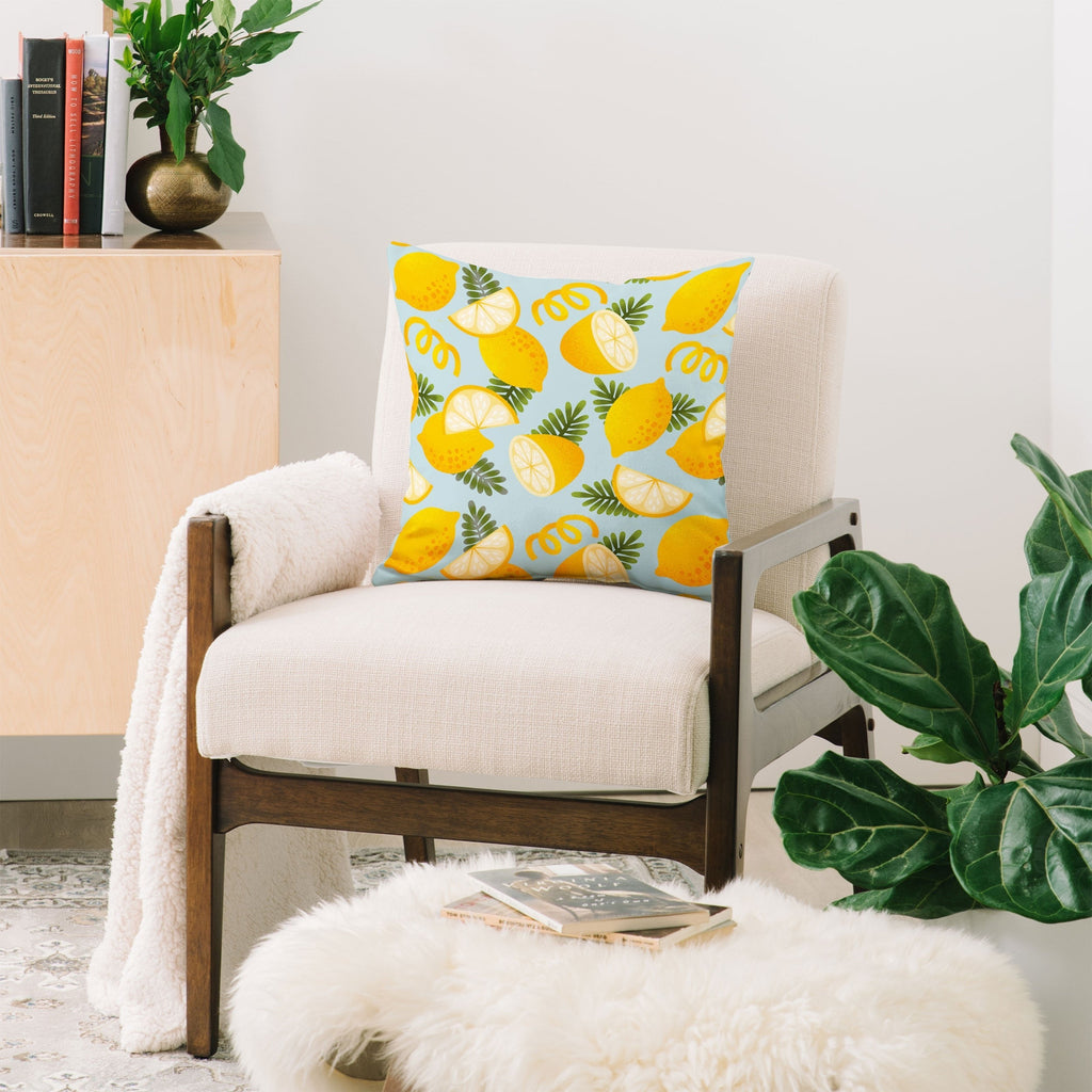 Jessica Molina Lemon Pattern on Sky Blue Throw Pillow