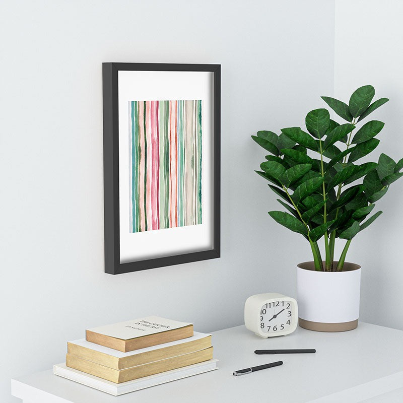Ninola Design Botanic Retreat Watercolor Stripes Green Orange Red Recessed Framing Rectangle