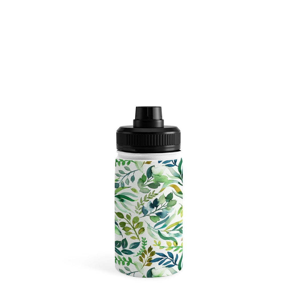 Ninola Design Botanic Retreat Loose Botanical Leaves Watercolor Green Water Bottle