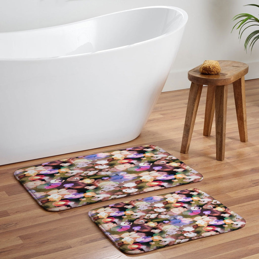 Ninola Design Botanic Retreat Ombre Abstract Watercolor Flowers Pink gold Memory Foam Bath Mat