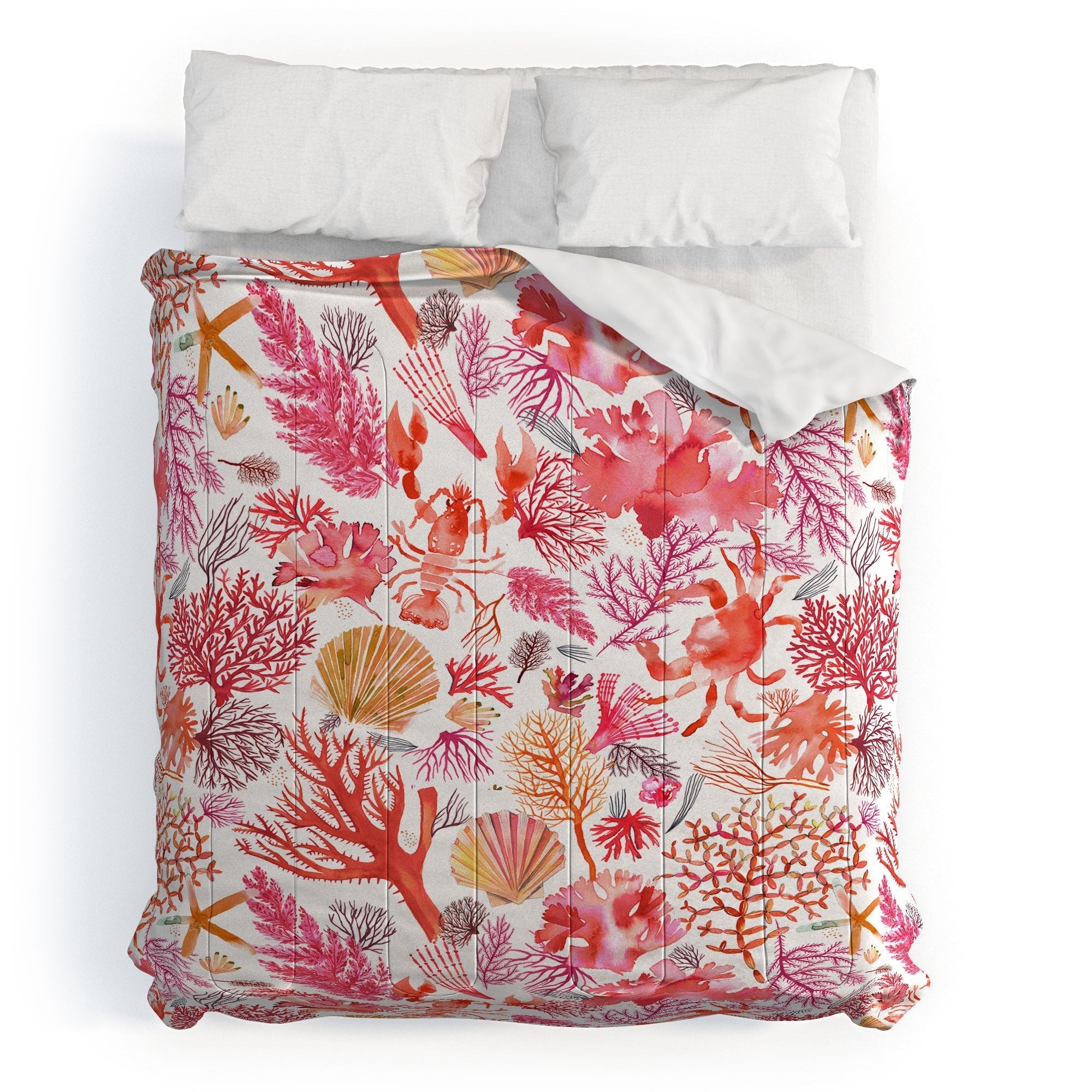Ninola Design Botanic Retreat Coral Reef Crab Lobster Red Comforter