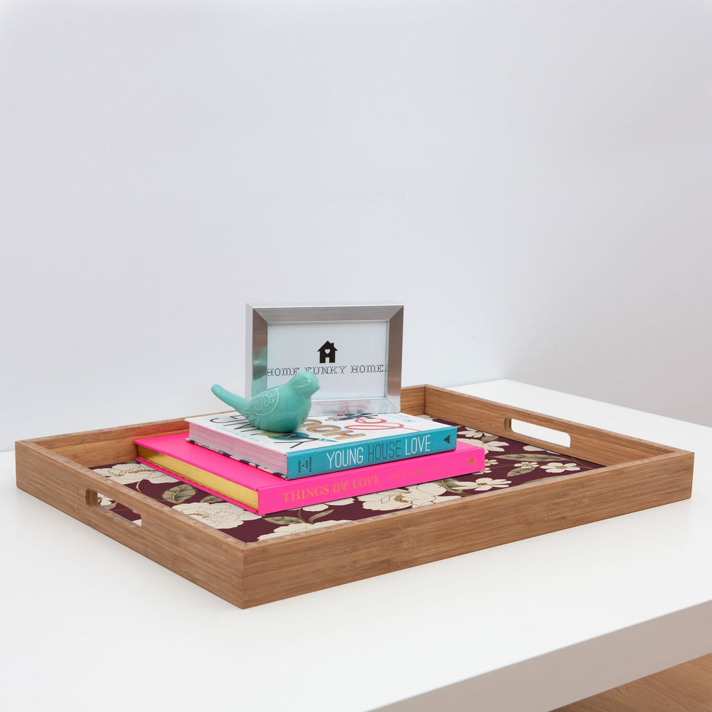 Gabriela Fuente Burgundy Floral Roberta Rectangular Tray