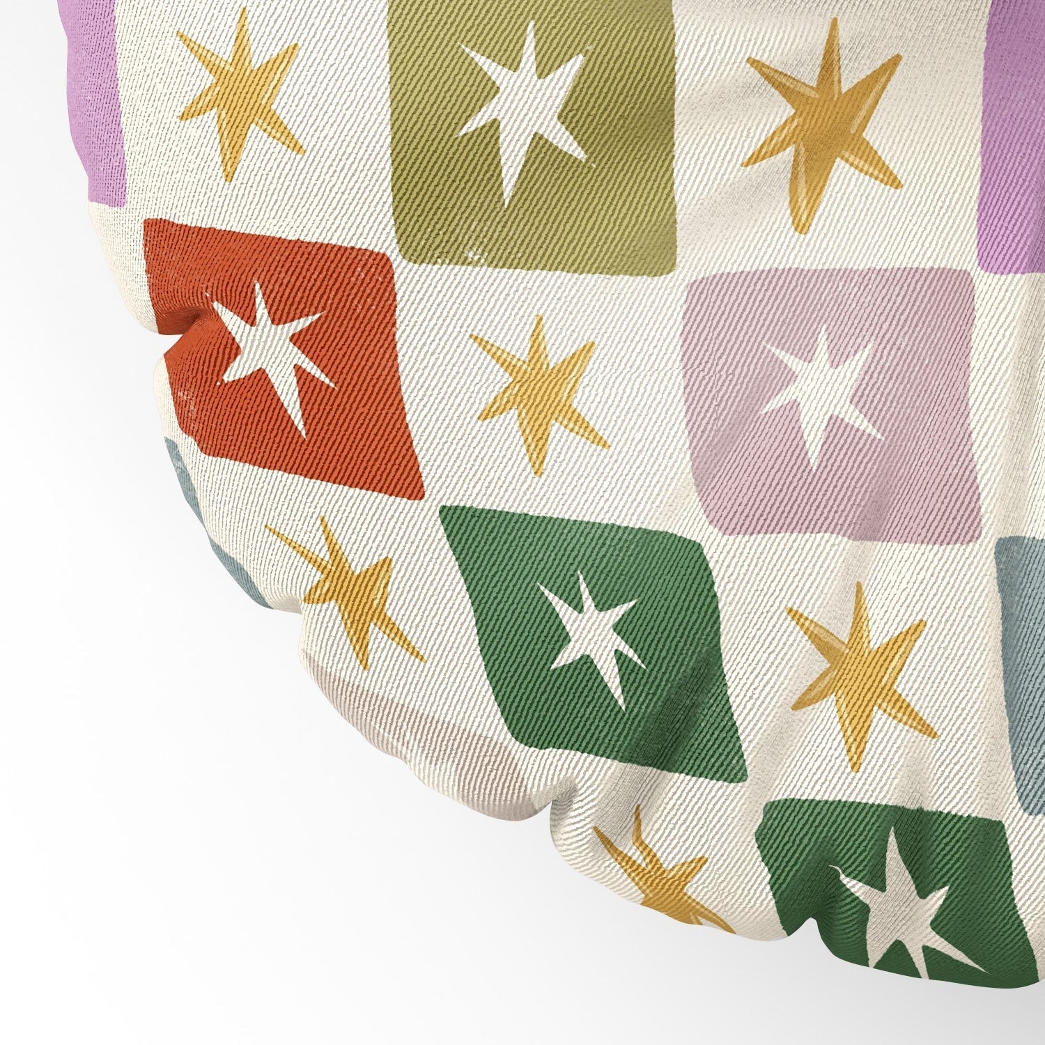 LouBruzzoni Retro Star Block Pattern Floor Pillow Round