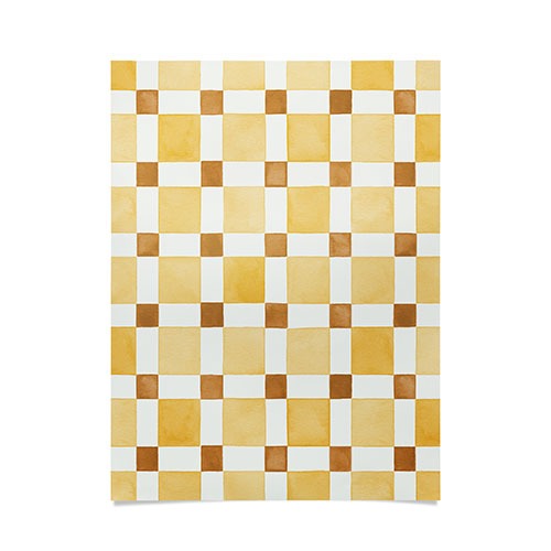 Ninola Design Everyday Artifact Checker Mosaic Tiles Geometry Yellow Poster