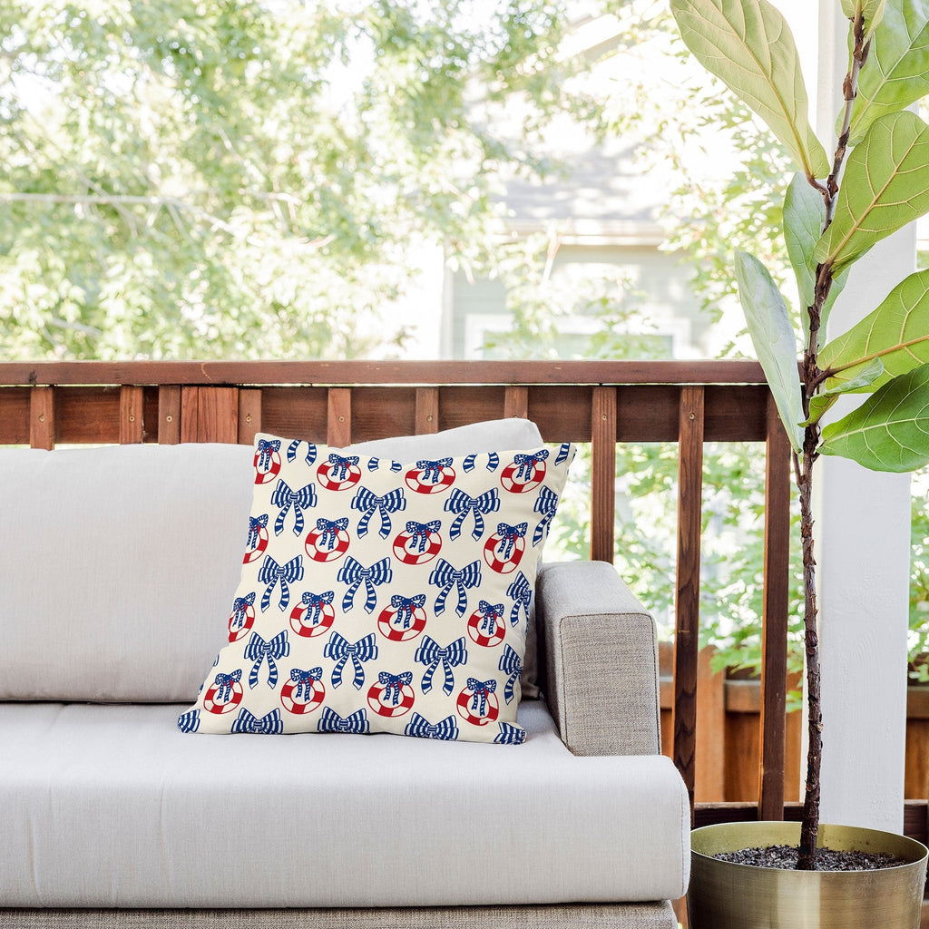 Design by Spark Nautical Christmas Bows Outdoor Throw Pillow