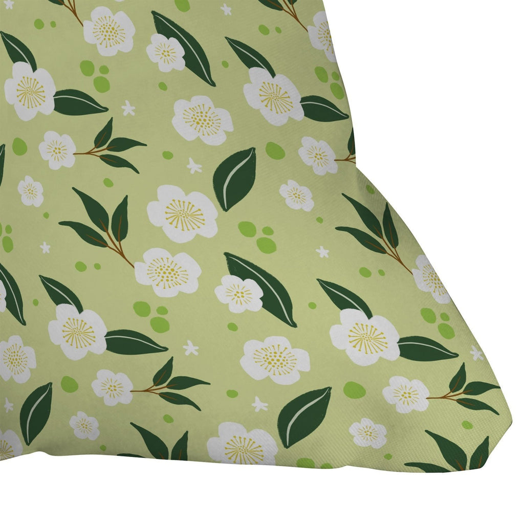 Design by Spark Matcha Tea Florals Outdoor Throw Pillow