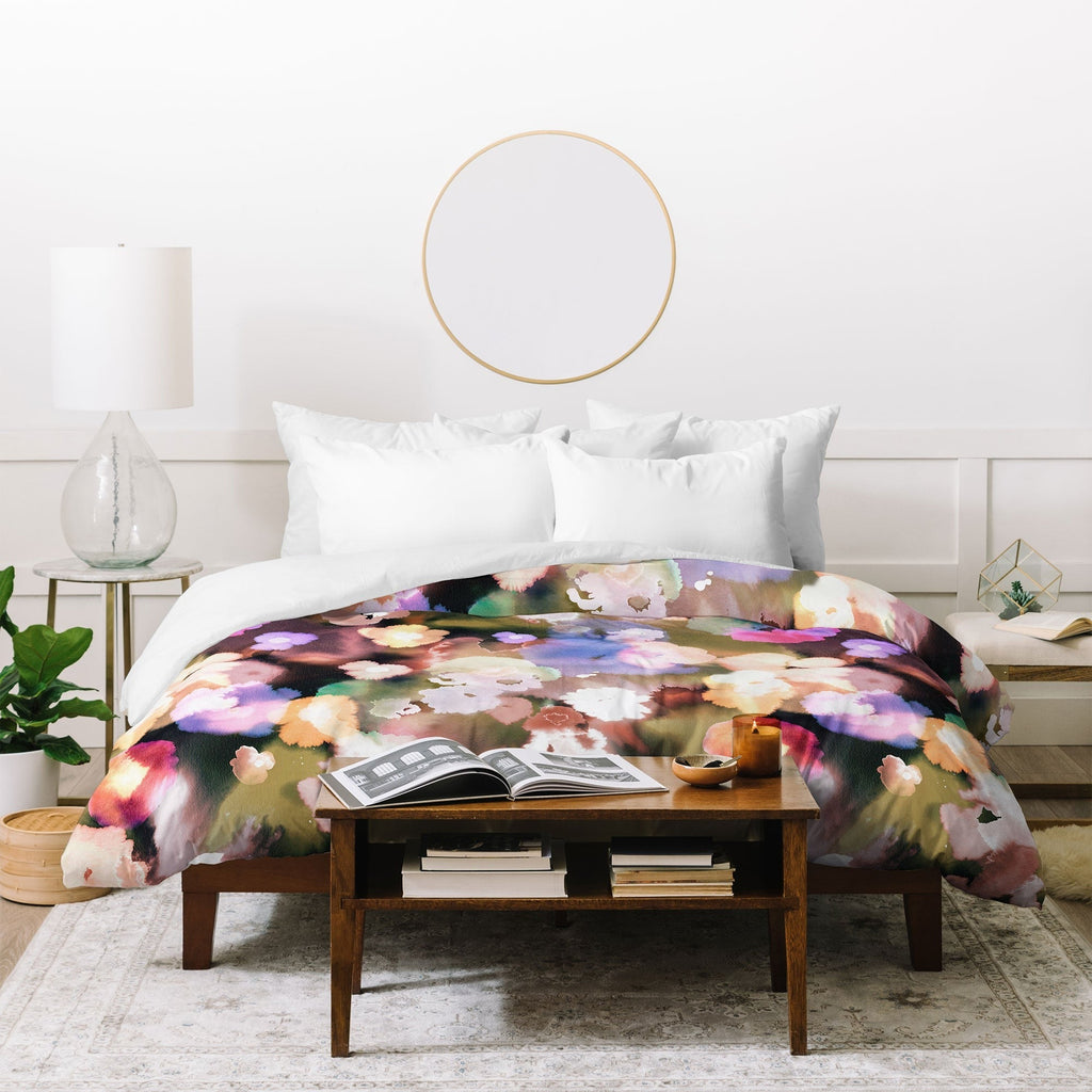 Ninola Design Botanic Retreat Ombre Abstract Watercolor Flowers Pink gold Duvet Cover