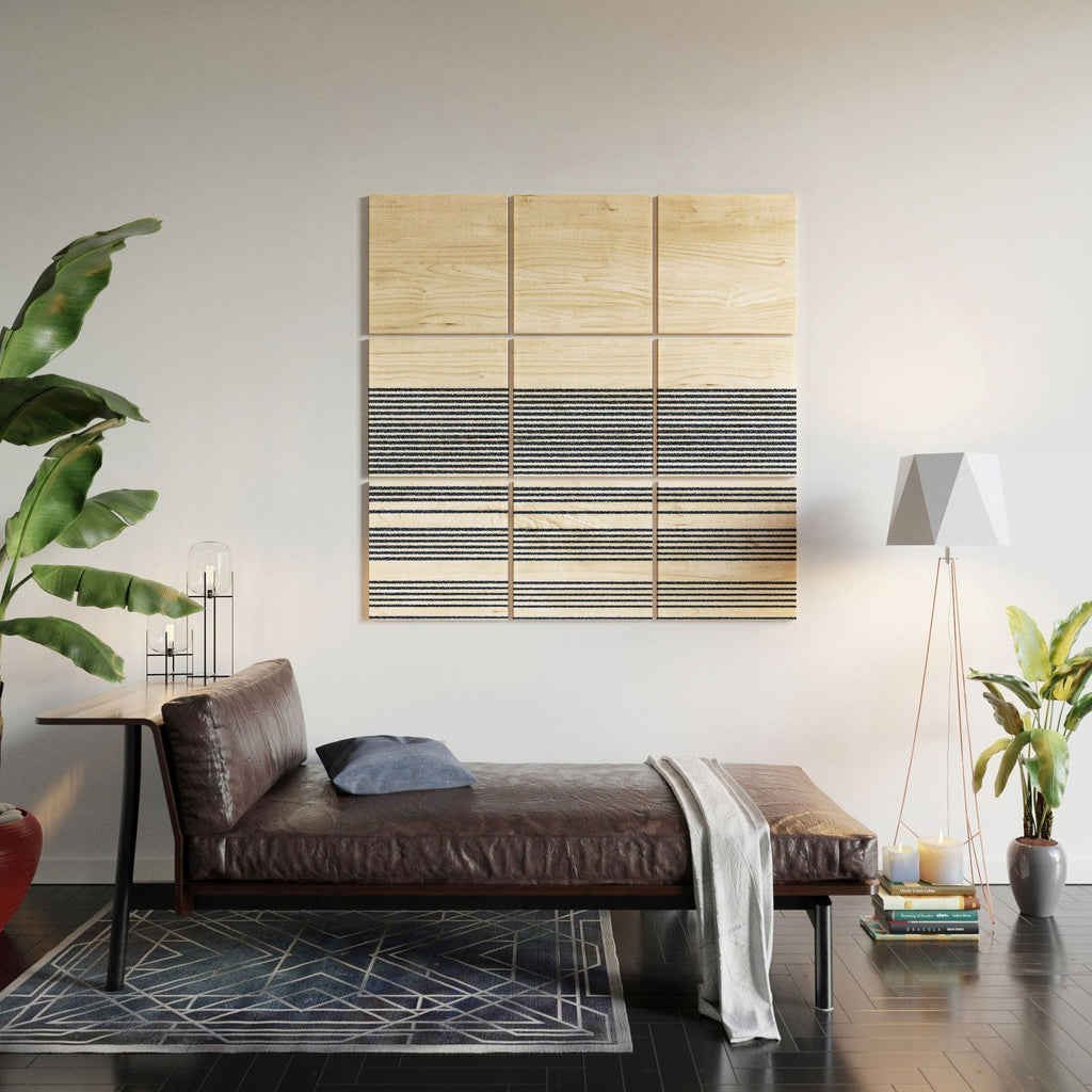 Kierkegaard Design Studio organic stripes naut navy blue and white Wood Wall Mural