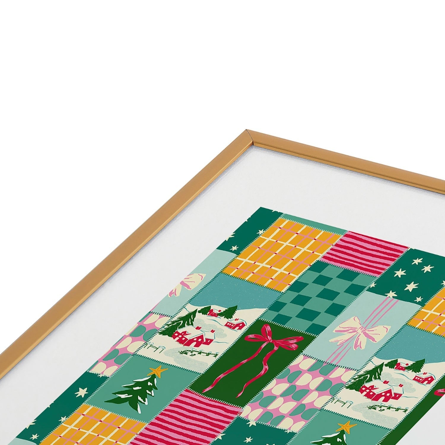 LouBruzzoni Cozy Christmas Patchwork Metal Framed Art Print
