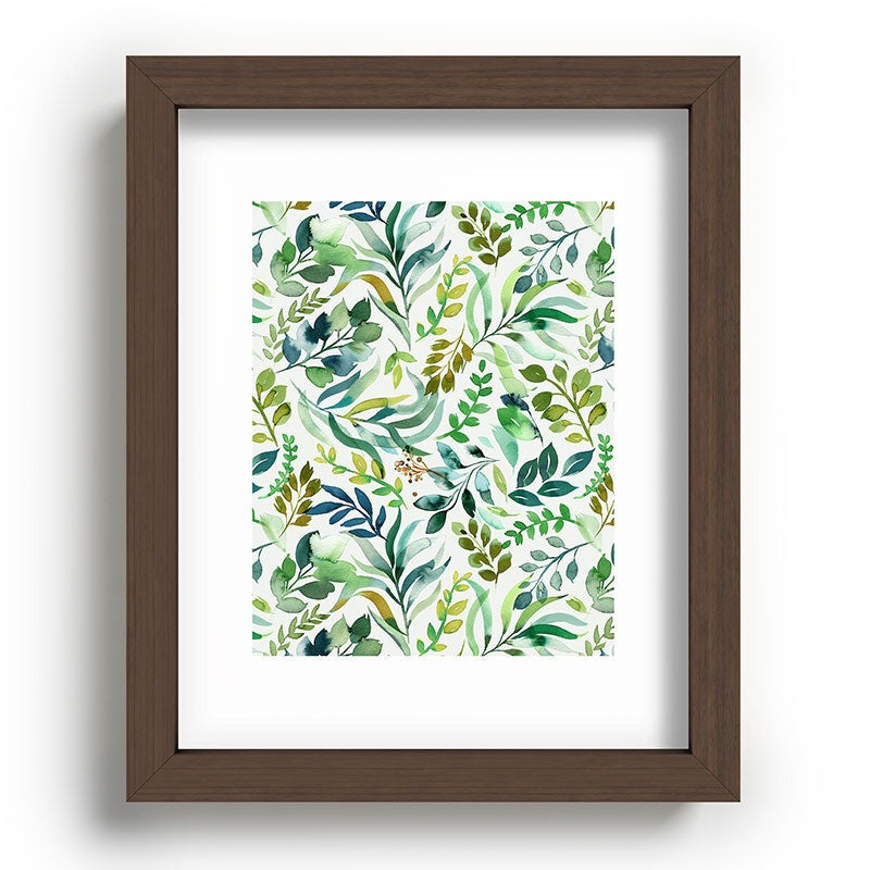 Ninola Design Botanic Retreat Loose Botanical Leaves Watercolor Green Recessed Framing Rectangle