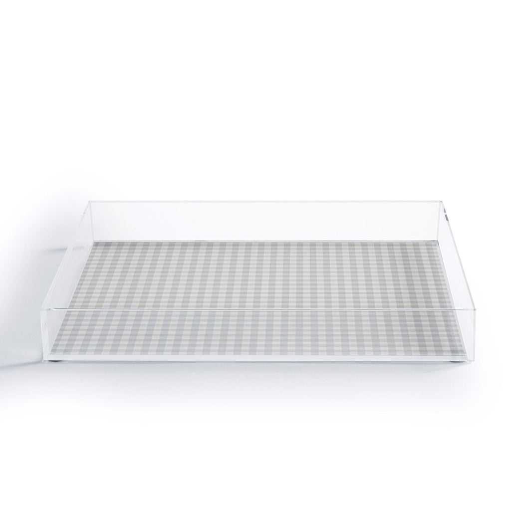Colour Poems Gingham Plaid Pattern Cloud White Acrylic Tray