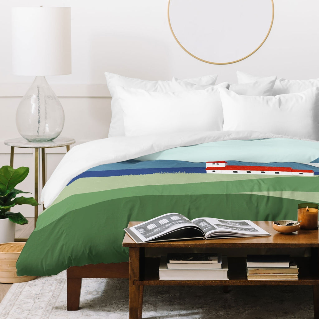 Valeria Frustaci Red roof in Iceland Duvet Cover