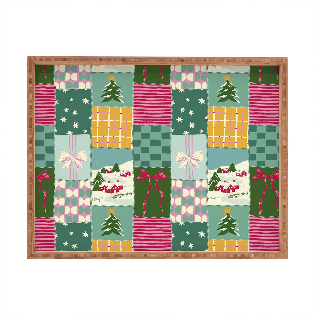 LouBruzzoni Cozy Christmas Patchwork Rectangular Tray