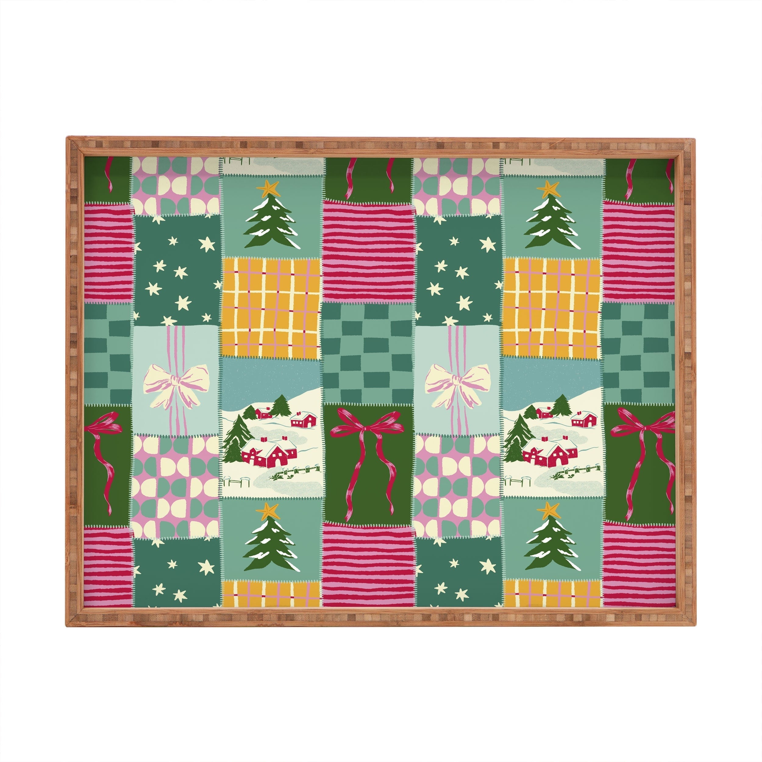 LouBruzzoni Cozy Christmas Patchwork Rectangular Tray