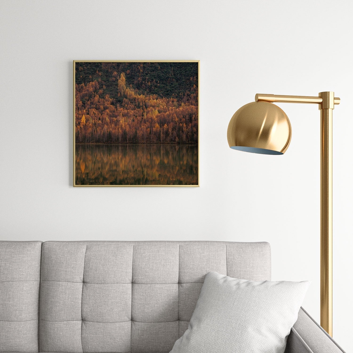 Hannah Kemp Fall Lake Square Metal Framed Art Print
