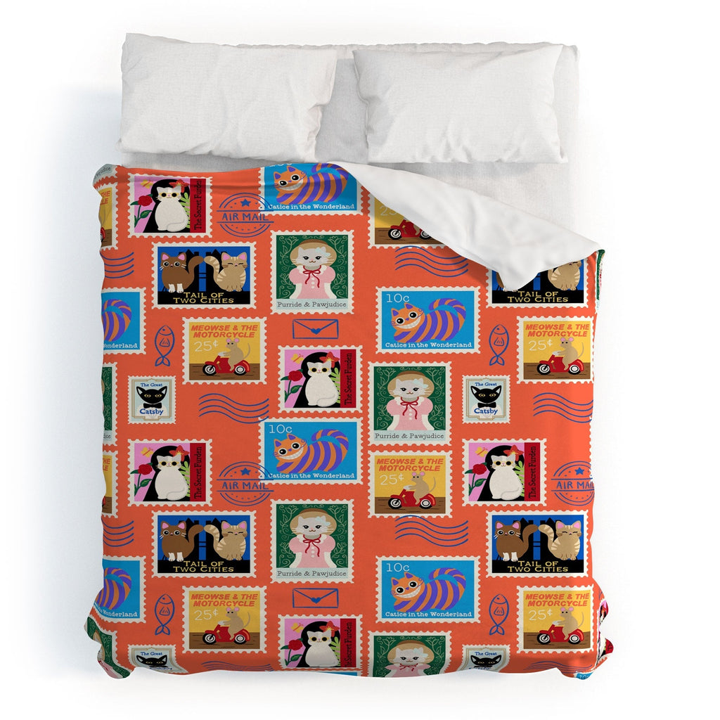 Design by Spark Classic Book Cat Stamps Duvet Cover