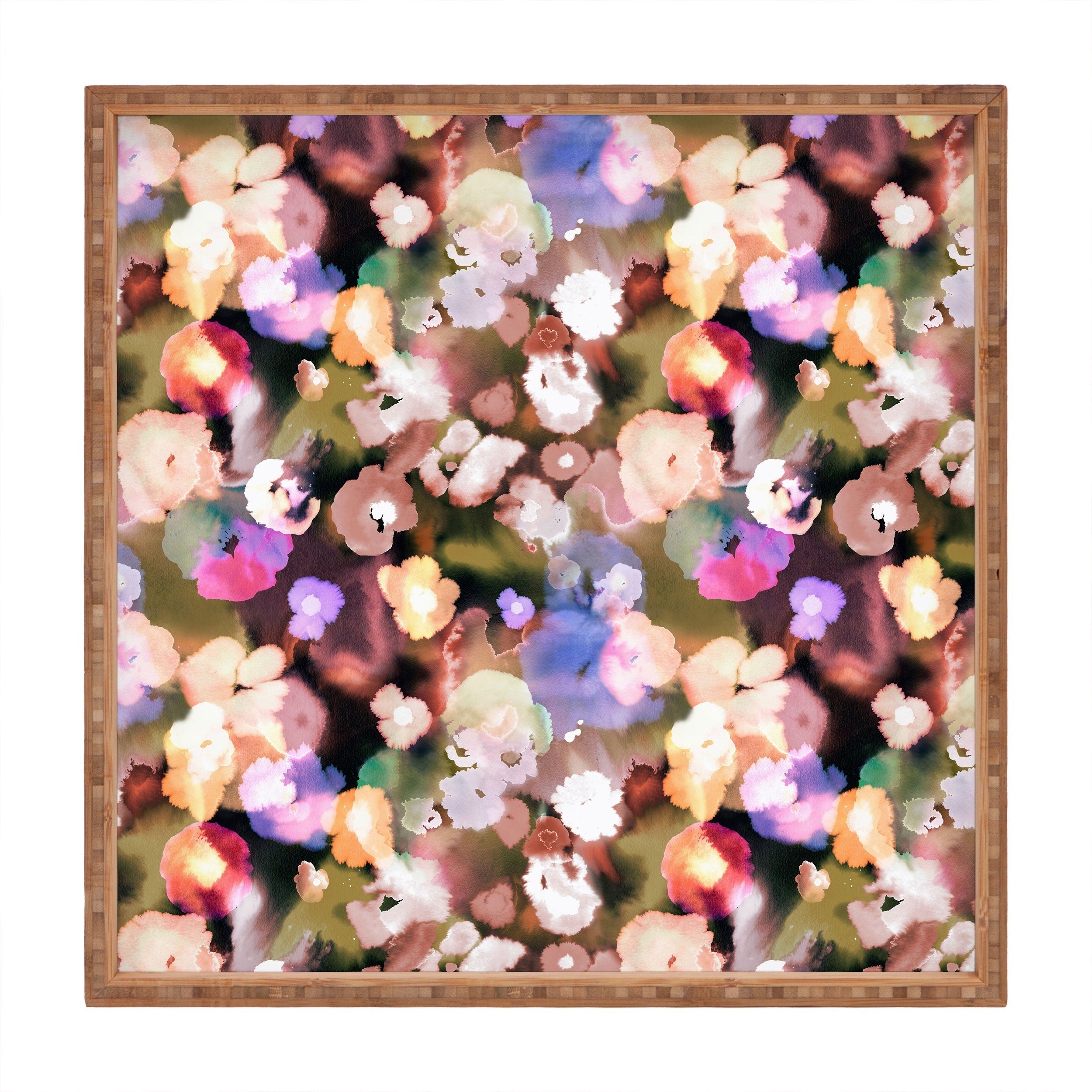 Ninola Design Botanic Retreat Ombre Abstract Watercolor Flowers Pink gold Square Tray