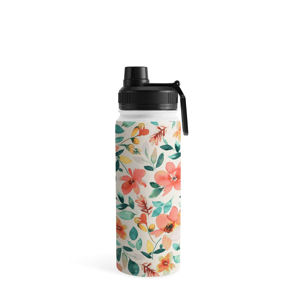 Ninola Design Botanic Retreat Tropical Whimsical Flowers Coral Green Water Bottle