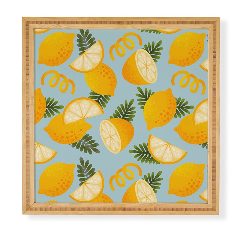 Jessica Molina Lemon Pattern on Sky Blue Framed Wall Art