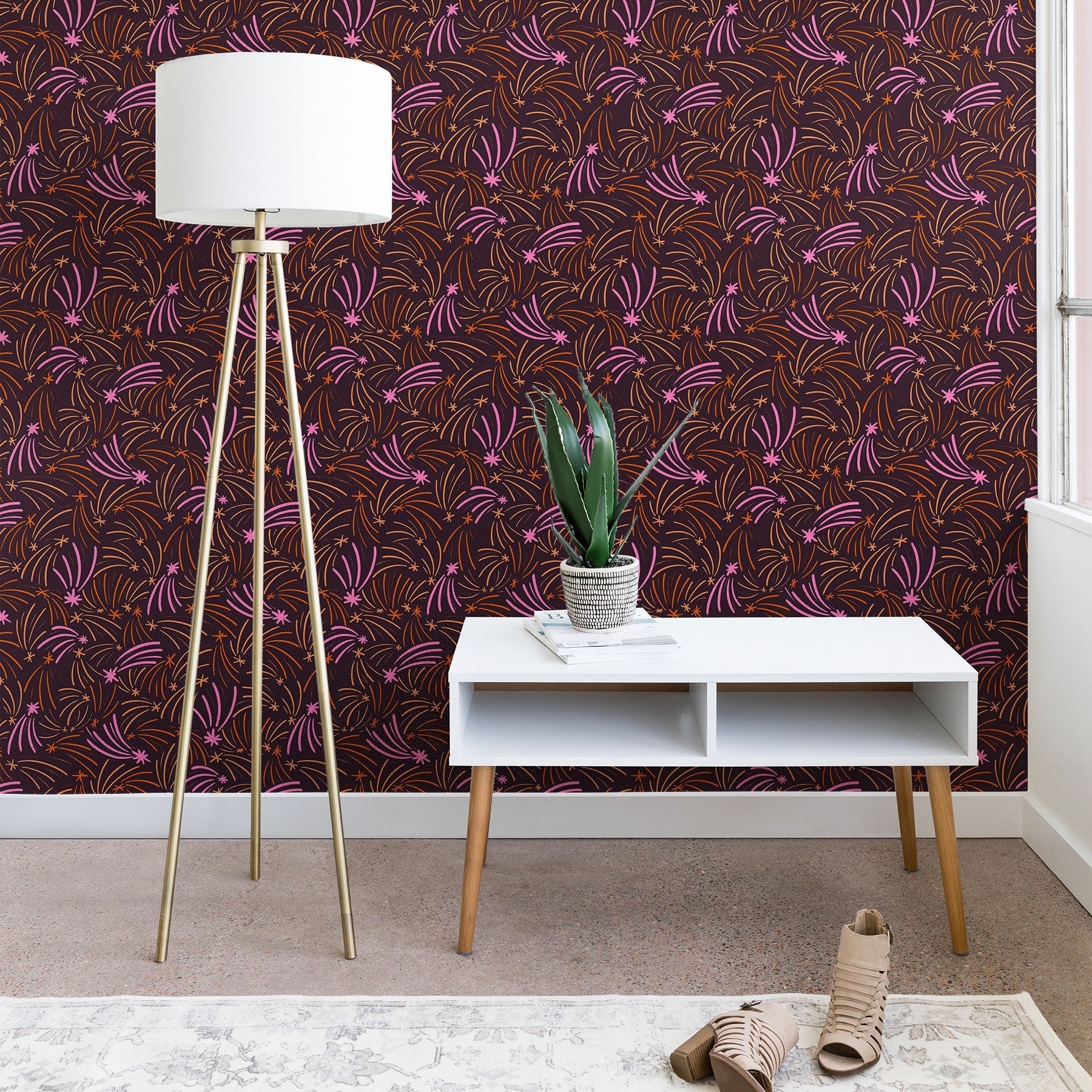 Little Om Pattern Shooting Stars plum Wallpaper