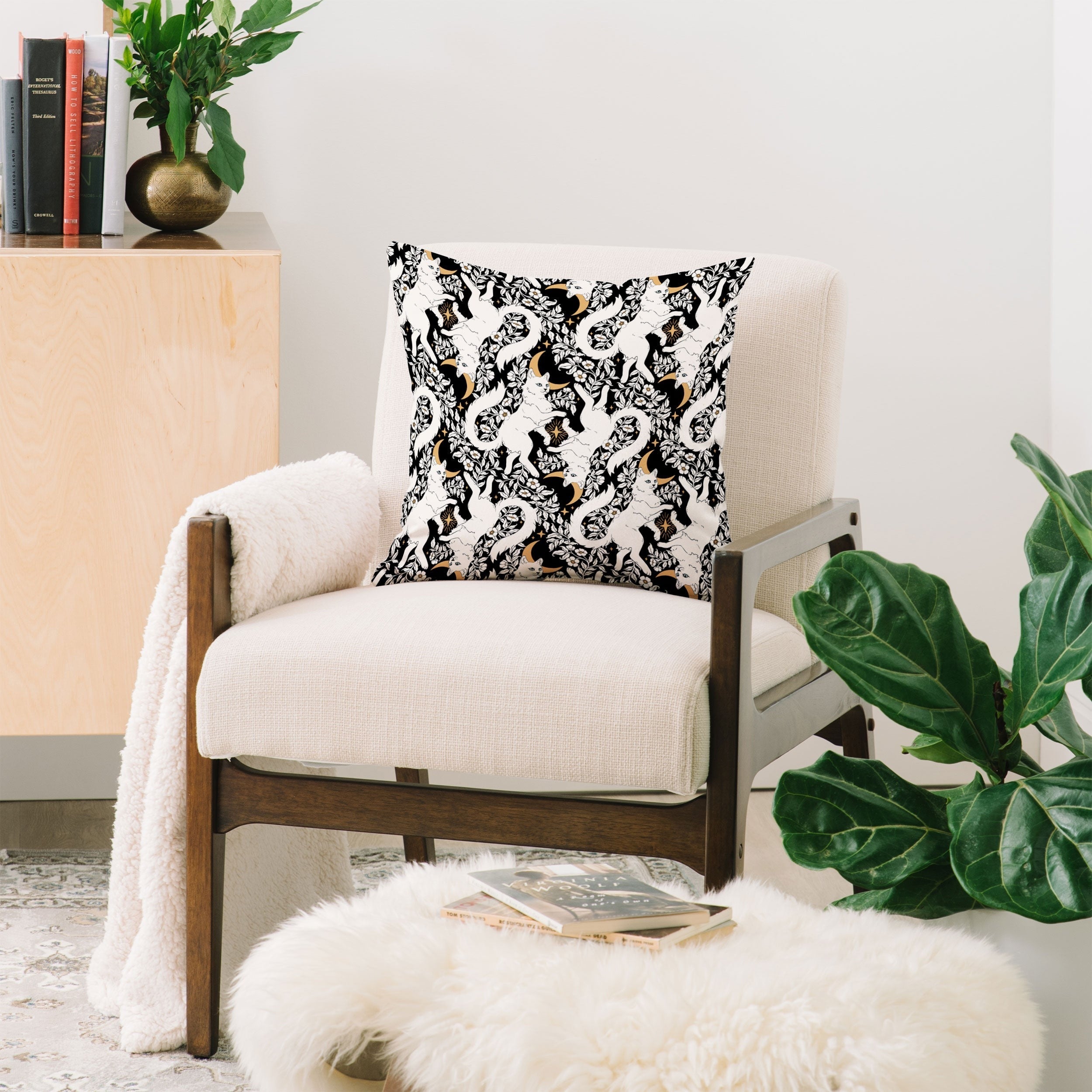 Avenie Celestial Cats Gold Throw Pillow