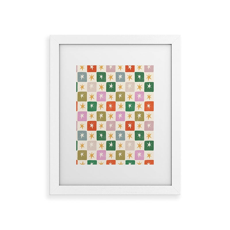 LouBruzzoni Retro Star Block Pattern Framed Art Print