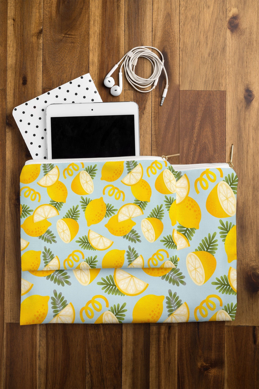 Jessica Molina Lemon Pattern on Sky Blue Pouch