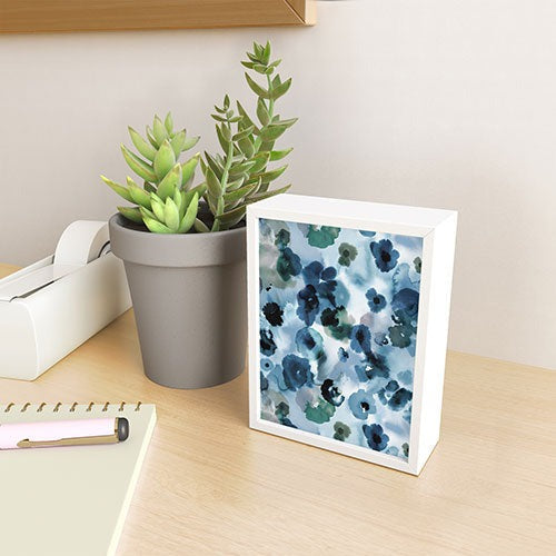 Ninola Design Botanic Retreat Ombre Abstract Watercolor Flowers Blue Navy Framed Mini Art Print