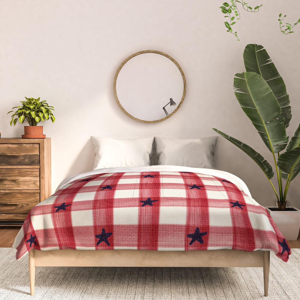 DENY Designs Red Gingham plus Stars Comforter