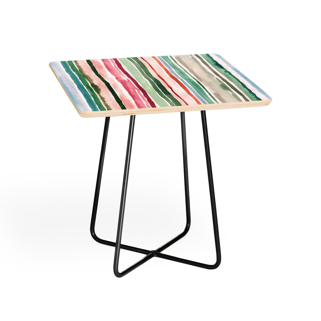 Ninola Design Botanic Retreat Watercolor Stripes Green Orange Red Side Table
