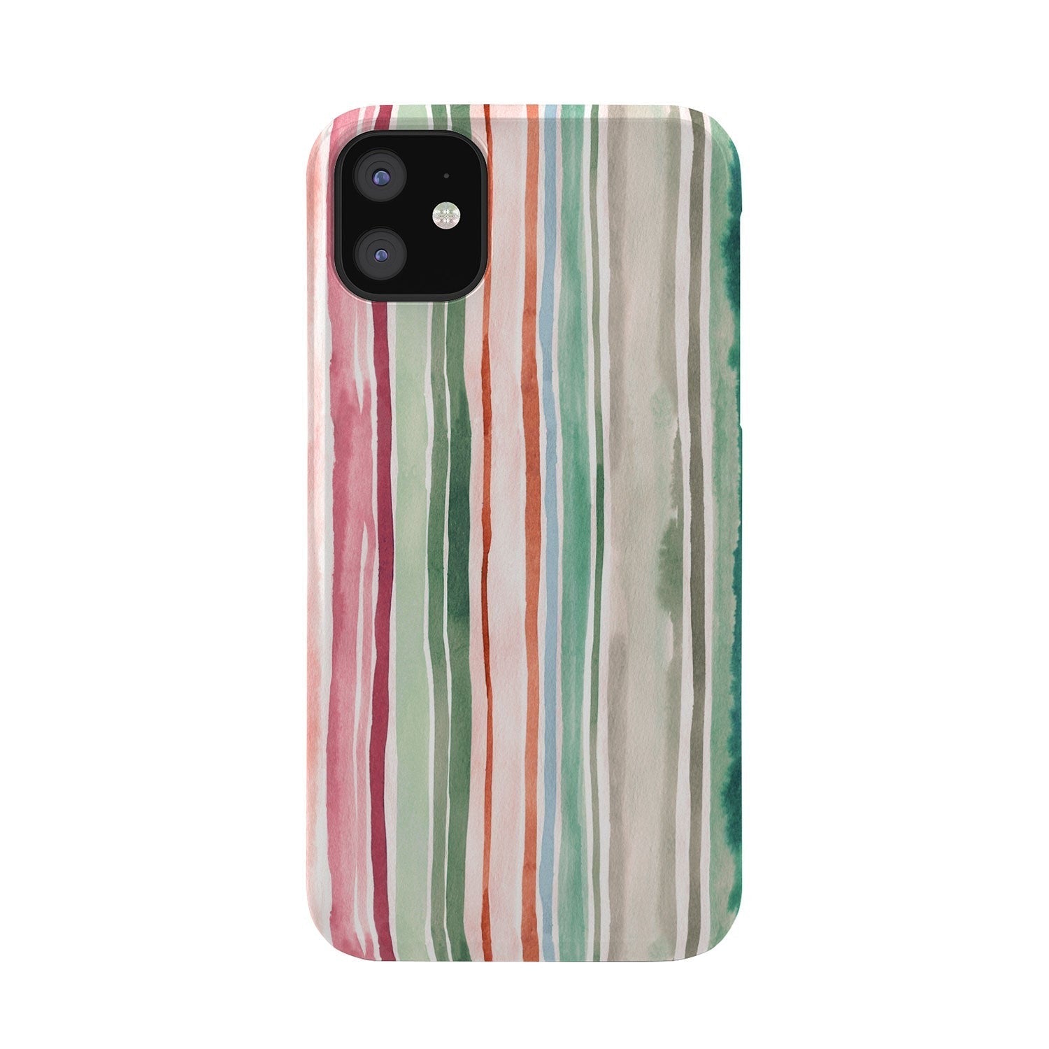 Ninola Design Botanic Retreat Watercolor Stripes Green Orange Red Phone Case