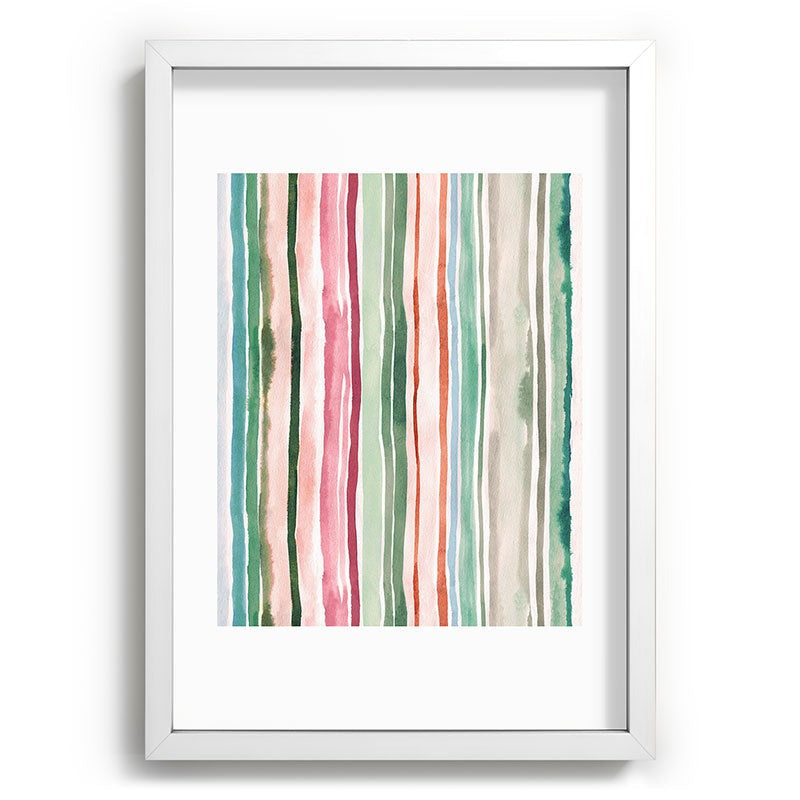 Ninola Design Botanic Retreat Watercolor Stripes Green Orange Red Recessed Framing Rectangle