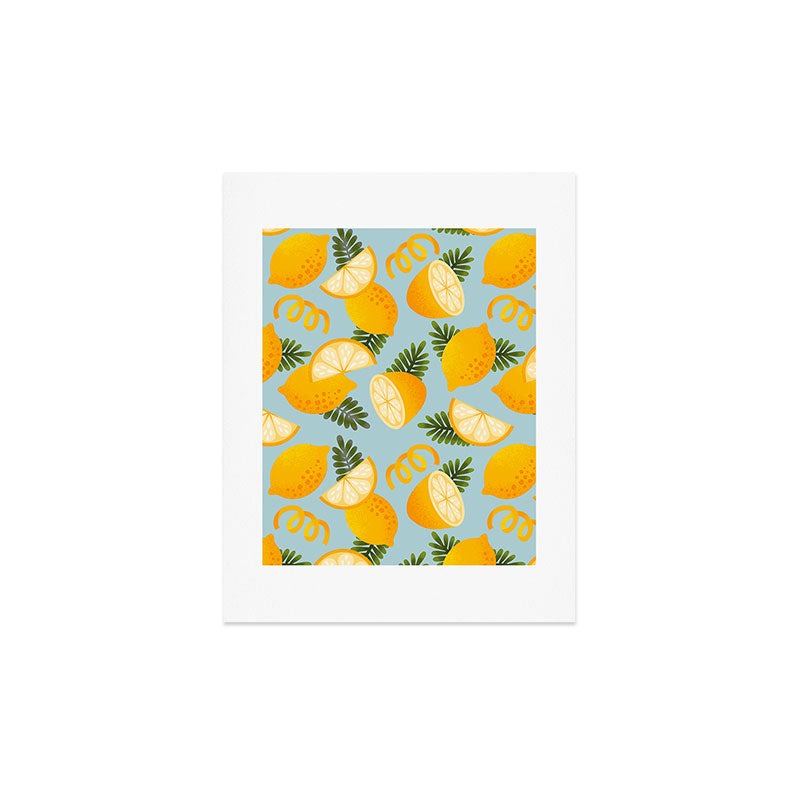 Jessica Molina Lemon Pattern on Sky Blue Art Print