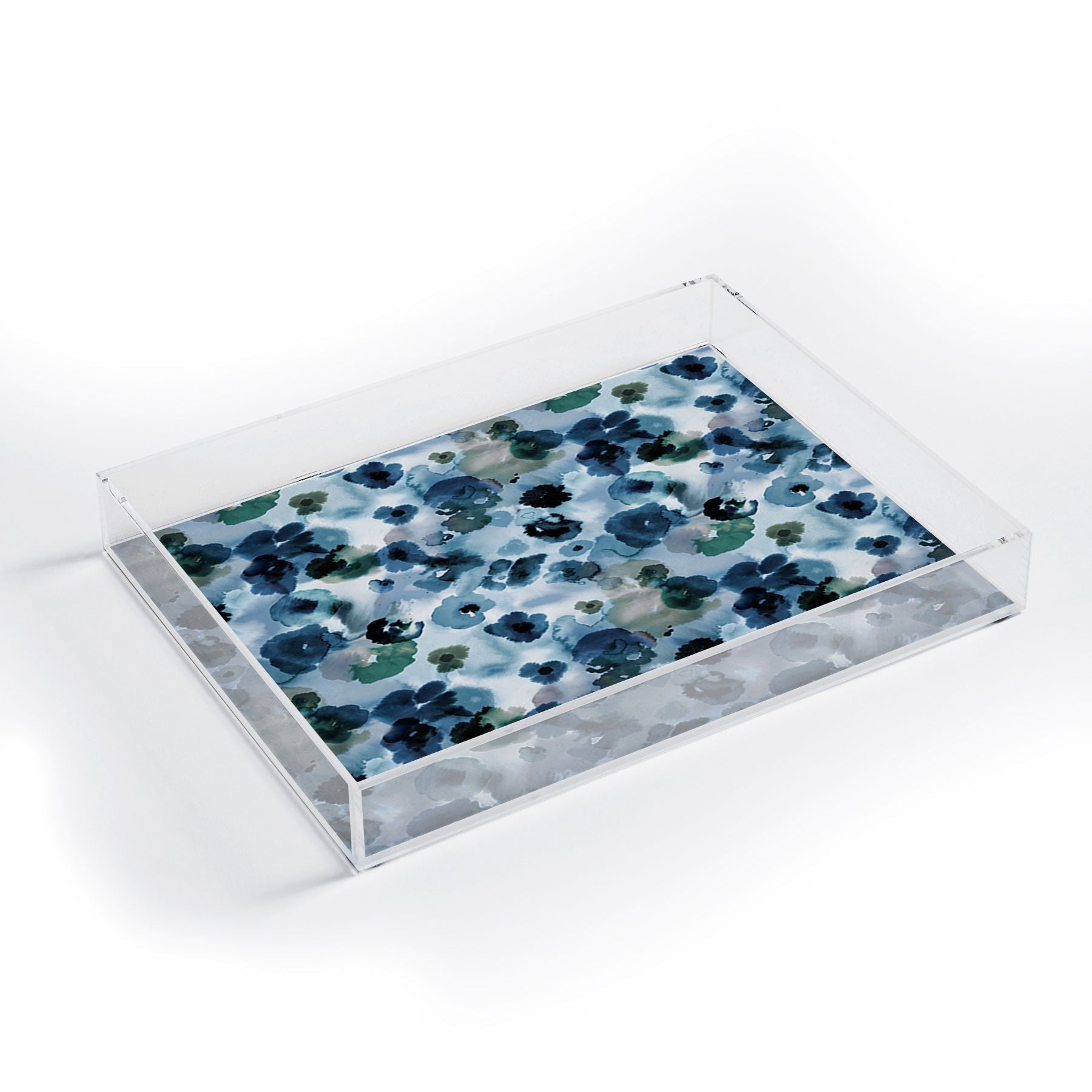 Ninola Design Botanic Retreat Ombre Abstract Watercolor Flowers Blue Navy Acrylic Tray
