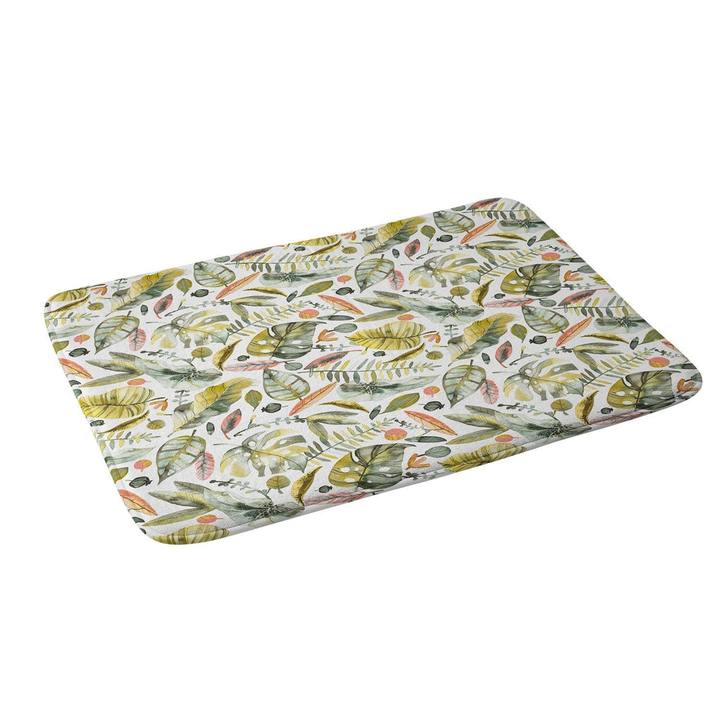 Ninola Design Botanic Retreat Tropical Jungle Leaves Botanical Green Orange Memory Foam Bath Mat