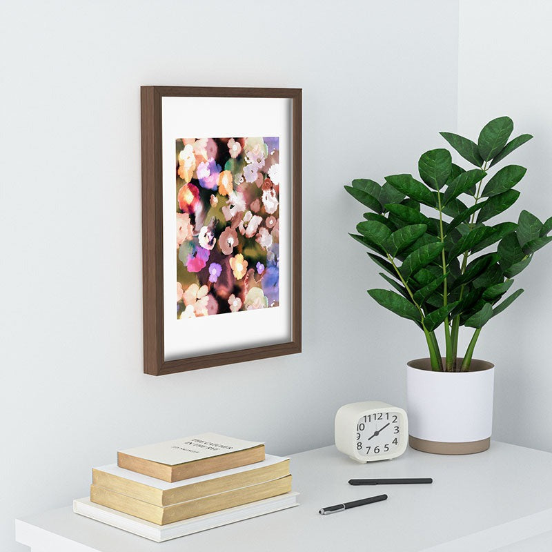 Ninola Design Botanic Retreat Ombre Abstract Watercolor Flowers Pink gold Recessed Framing Rectangle