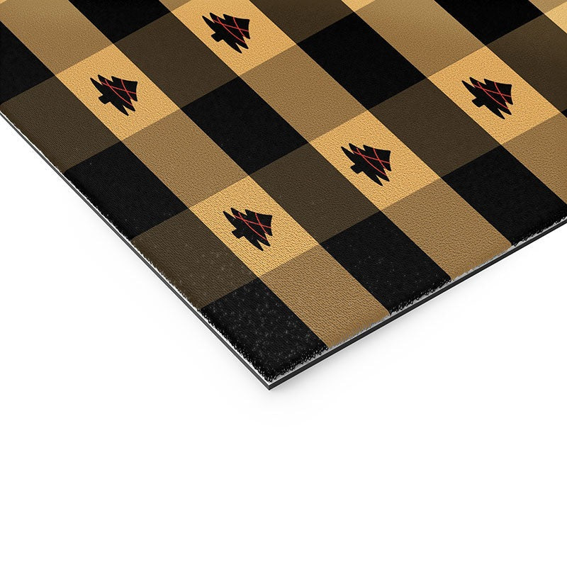 Design by Spark Black Gold Tree Tree Gingham Welcome Mat