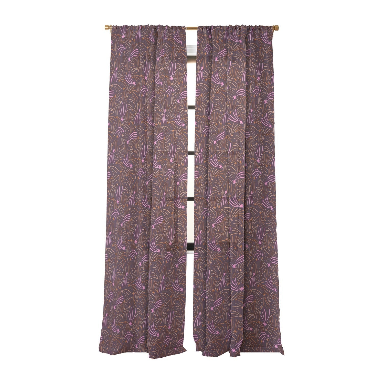 Little Om Pattern Shooting Stars plum Sheer Window Curtain