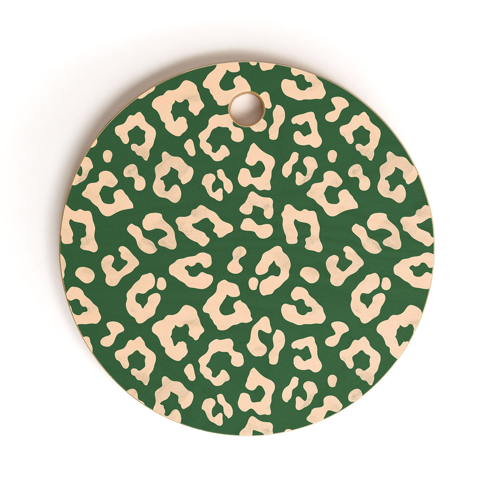 Avenie BR Cheetah Print In Green Cutting Board Round