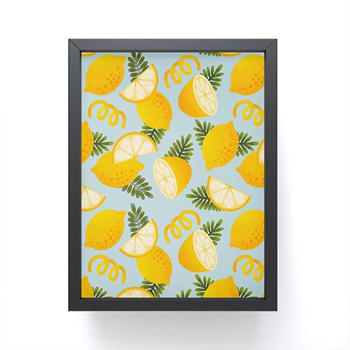 Jessica Molina Lemon Pattern on Sky Blue Framed Mini Art Print