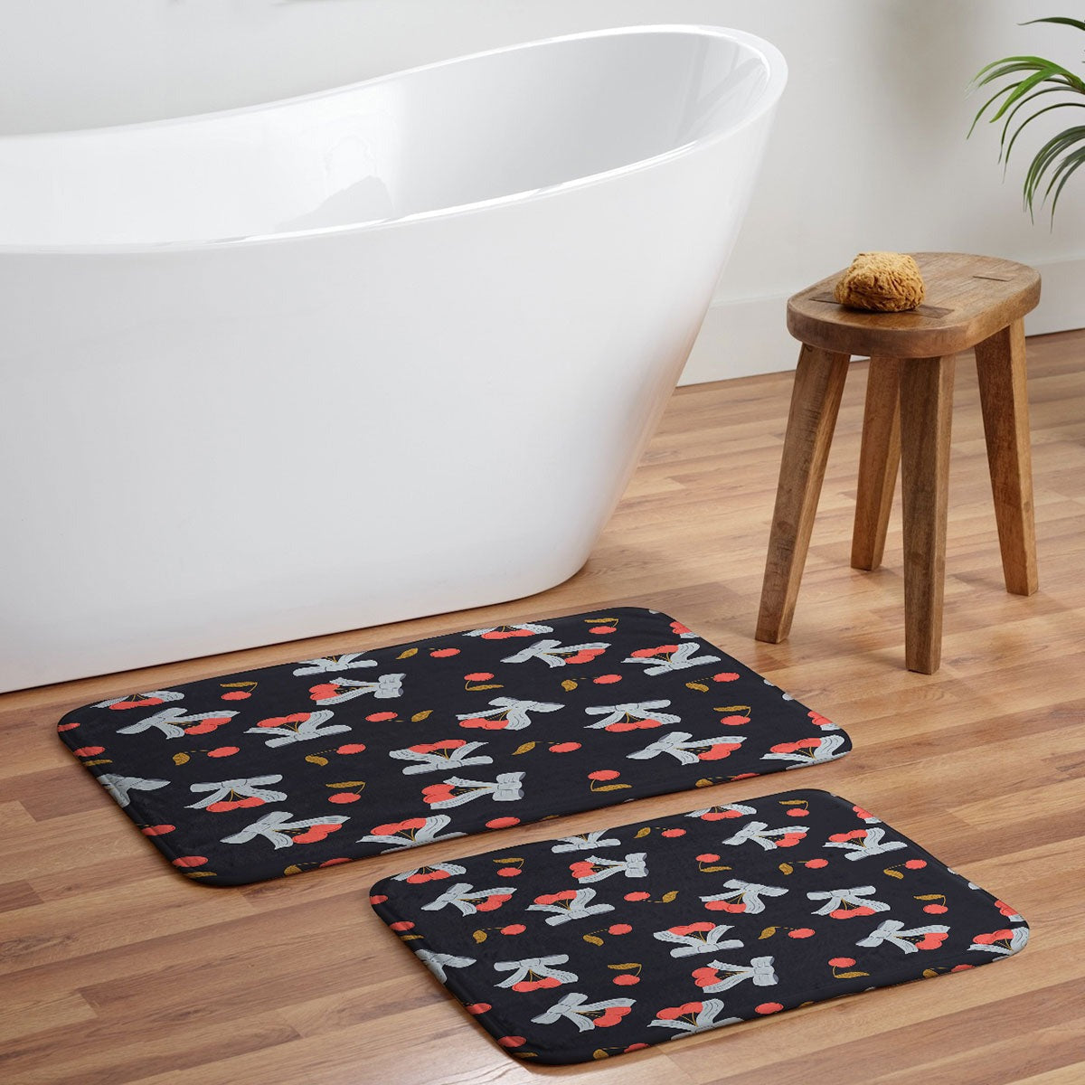 Jennifer Labre Cherries and Bows Memory Foam Bath Mat