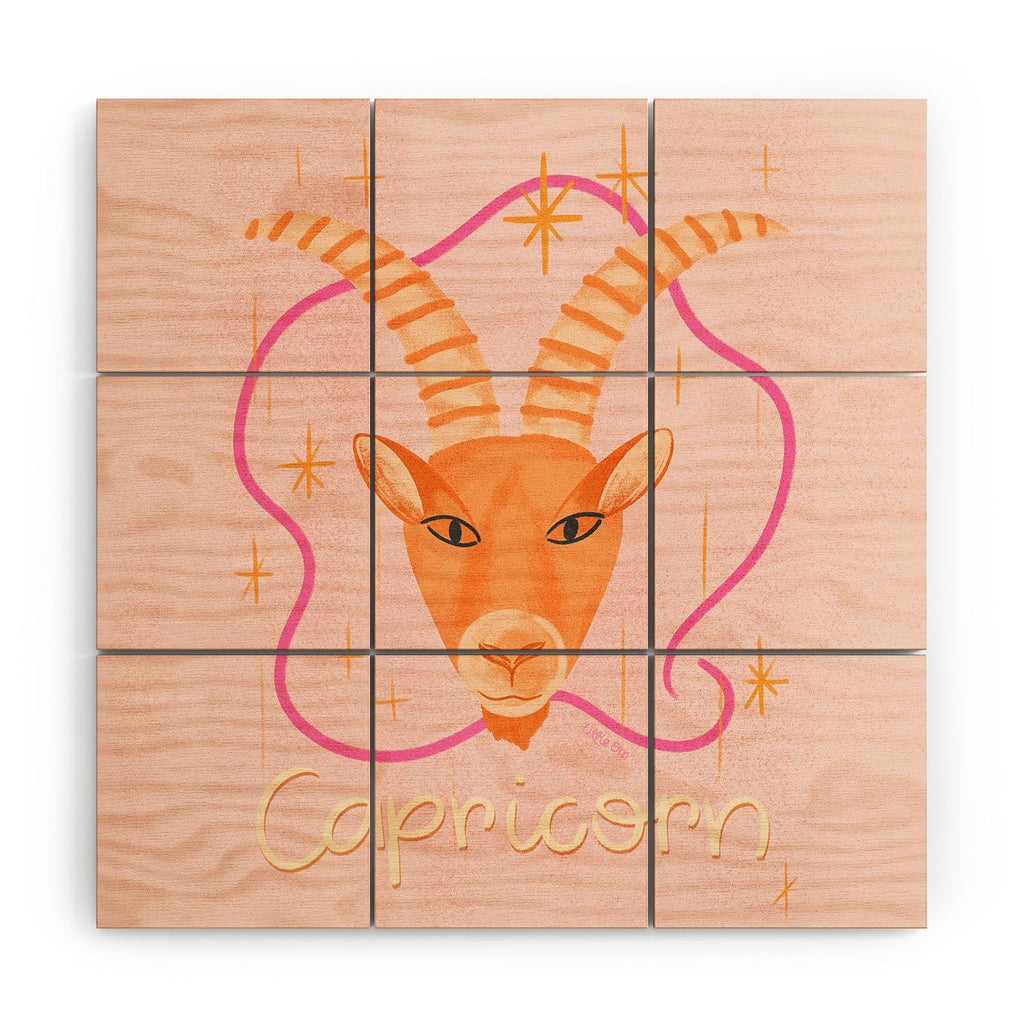 Little Om Zodiac Sign Capricorn Wood Wall Mural
