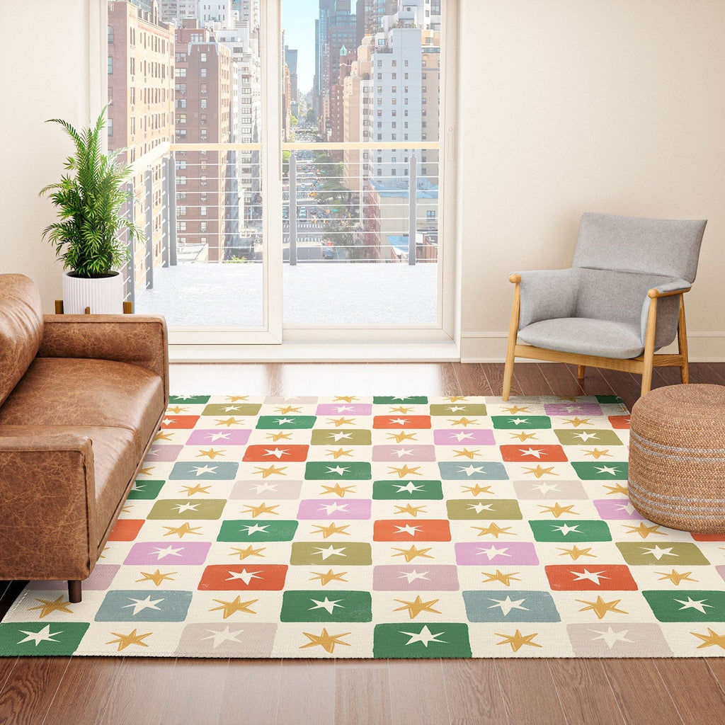 LouBruzzoni Retro Star Block Pattern Area Rug