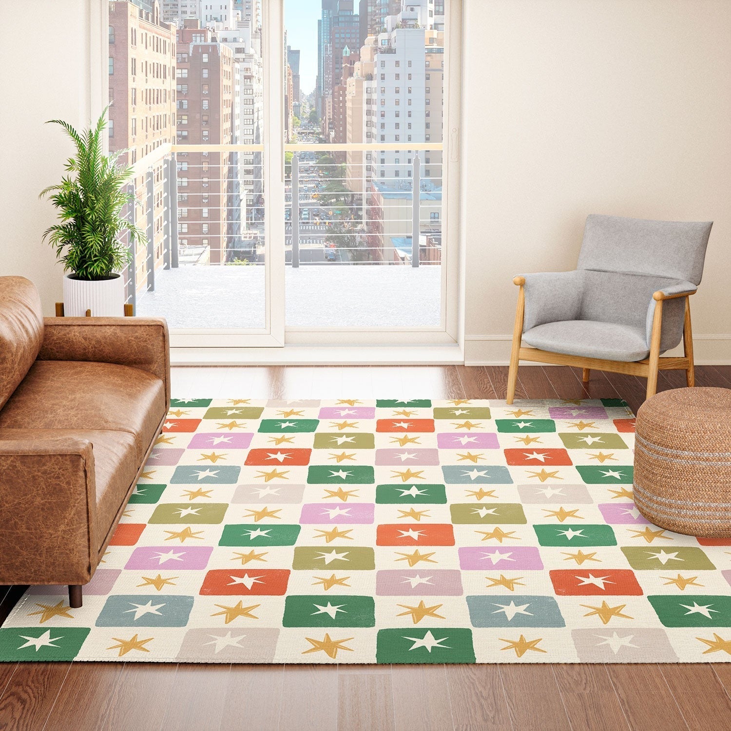 LouBruzzoni Retro Star Block Pattern Area Rug